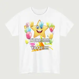 Yuri Yaoi Meme Graphic Tee, Funny Manga Lover Shirt, Colorful Kawaii Star Balloon Party Design, Oversized Anime Streetwear Unisex Casual Fan Gift Top, Pride Month Shirt, LGBT Shirt