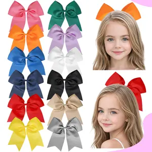 JoyBowie 12pcs 12-Color 8-Inch Extra Large Soft Silk Handmade Cheerleader Hair Bows - Children's Hair Accessories Sets, Ponytail Ties for Girls' Everyday Use#Summervibes
