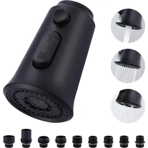 Kitchen Faucet  Replacement, 3 Function Pull Down Faucet Sprayer  with 9 Adapters, Matte Black Kitchen Sprayer Nozzle Compatible with Moen, Delta, Kohler Faucets
