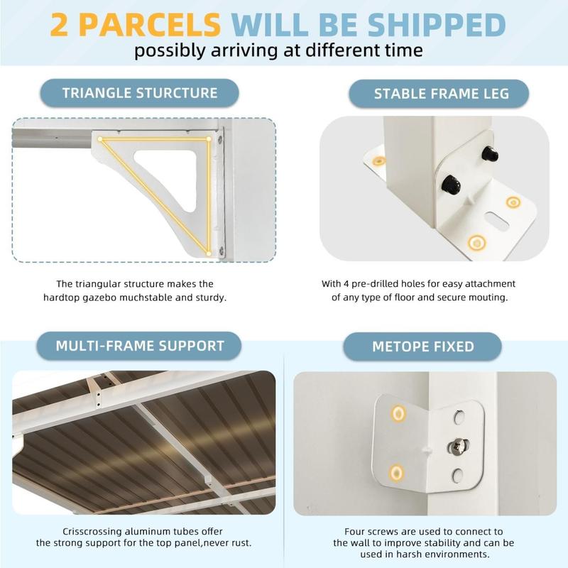 AECOJOY Pergola Gazebo,Wall Mounted Pergolas and Gazebos on Clearance, Outdoor Patio Lean to Gazebo Metal Awnings for Deck, Porch, Backyard and More