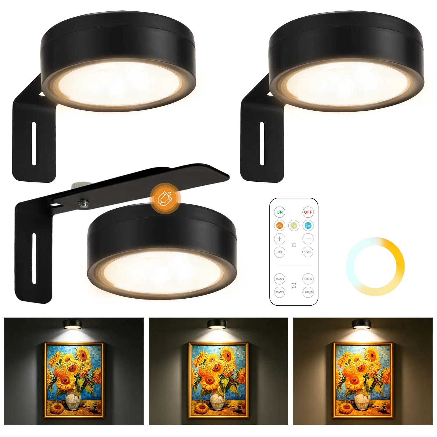 【DealsForYouDays】LIKERTLA Picture Lights for Wall Battery Operated, 12 RGB Color Changing LED Wall Art Light, Magnetic Painting Light with Remote Control, Gallery Lights Photo Sconce for Art Display Frame