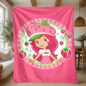 Viral Strawberry Shortcake Blanket – Retro Pink Flannel Throw with Cute Strawberry Prints, Perfect for Nostalgic Fans, Coquette Room Decor, or Gifting for Birthdays, Holidays, & Just-Because to Wrap in Sweet Nostalgia & Cozy Comfort