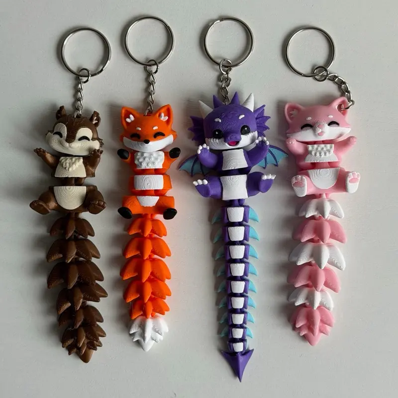 Flexi Tail Cute 3D Printed Articulated Keychain / Fidget