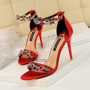 ShimmerStiletto Satin Rhinestone Party Heels – Open Toe Glam