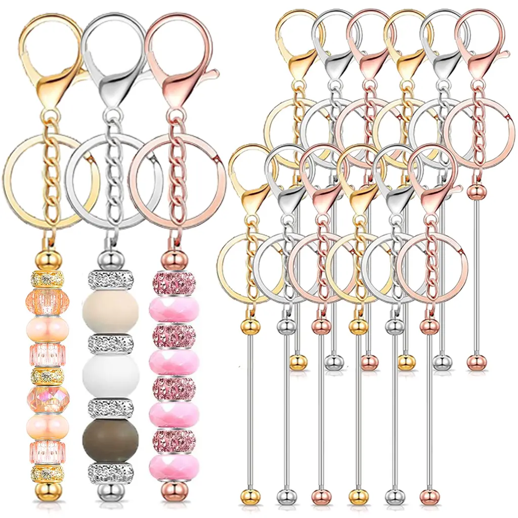 12 Pieces Sturdy Blank Beadable Metal Keychain Bars, Unisex DIY Beading Jewelry Making Hardware for Birthday Gifts, Casual Purse & Backpack Accessories (Toys & Hobbies)
