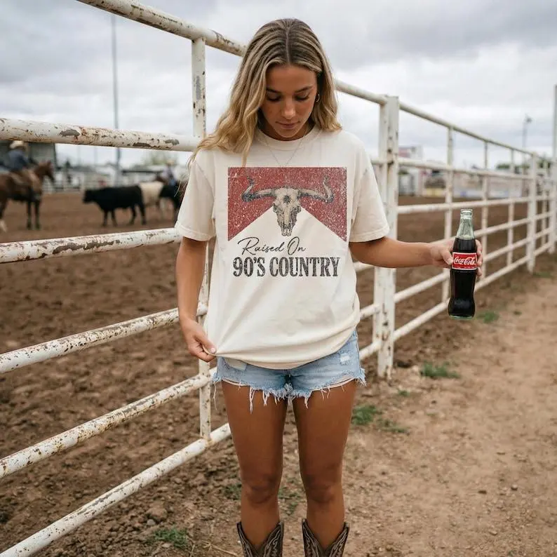 Rodeo Outfit Southern Chic 90s Southern Tee, Comfort Colors Western Shirt, Cowgirl Boots Wear, Raised on 90s Country T-shirt, Vintage look