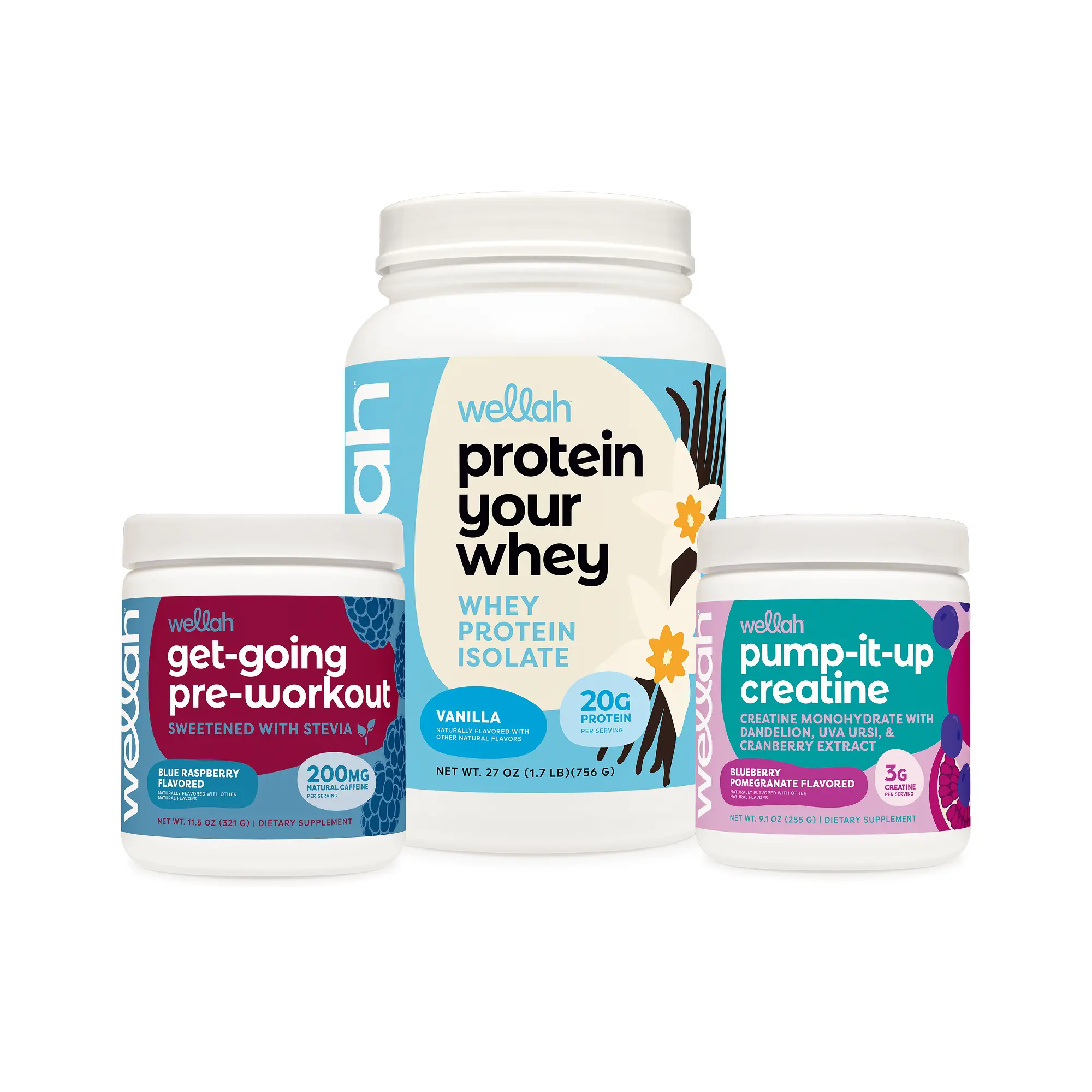 Wellah Workout Bundle - Blueberry Pomegranate Creatine, Vanilla Protein ...