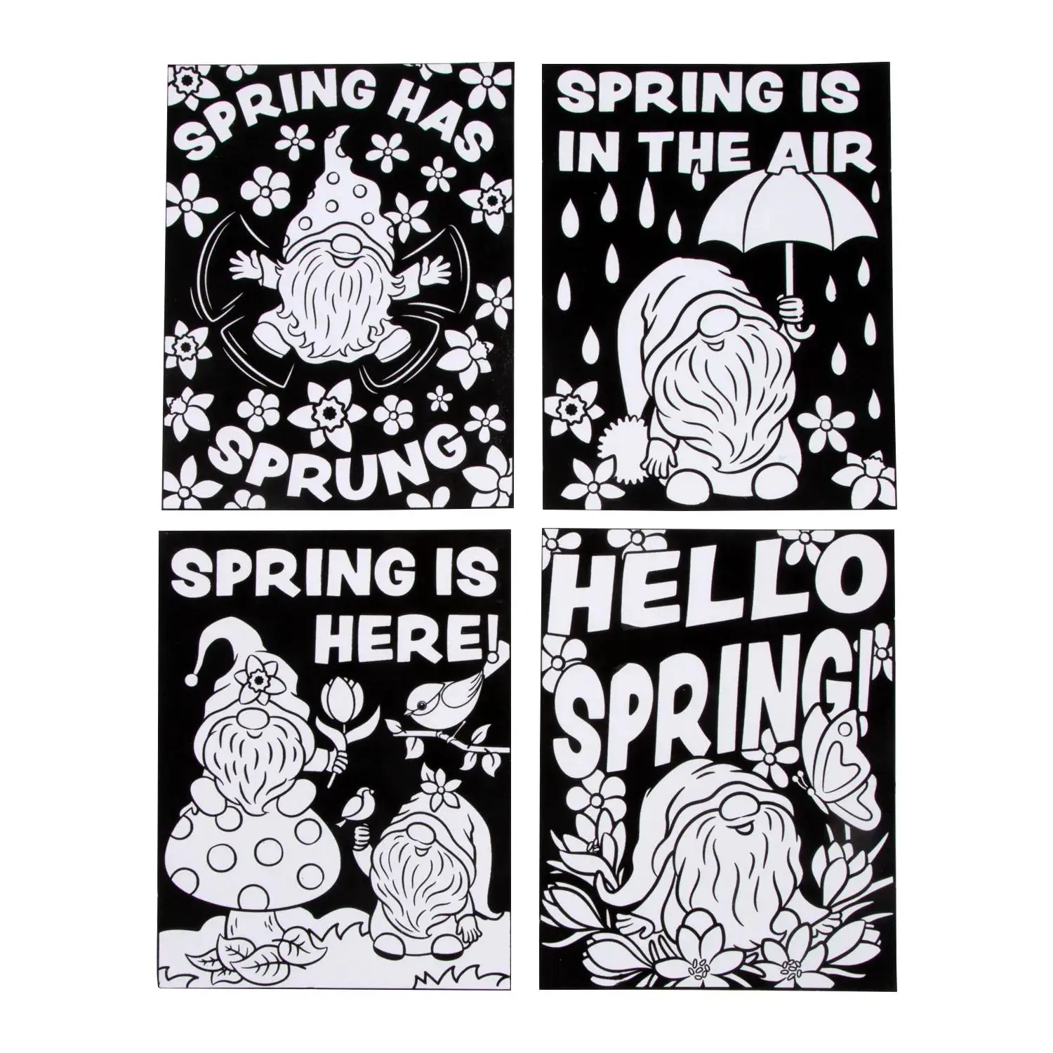 12-Piece 8.5"x11" Color Your Own Spring Gnome Fuzzy Posters, Printable Artistic DIY Toy for Back to School Stress Relief