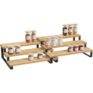 Spice Rack, Set of 2 Bamboo Expandable Display Shelf, 3 Tier Spice organization for cabinet, Tiered shelf organizer for Pantry, Cupboard, Countertop, Stability