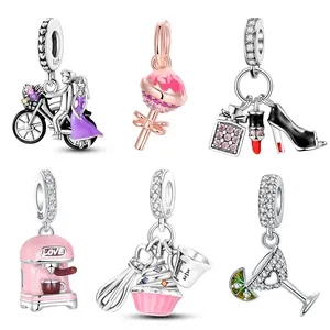 Sweet Life & Fashion Charm Silver Bead, Two-Tone & Enamel Accents, Romantic/Food/Fashion Designs for Lifestyle Jewelry, Suitable for Bracelets and Necklaces, Jewelry Gift for Women – Valentine’s Day/Birthday/Girlfriend Gifts