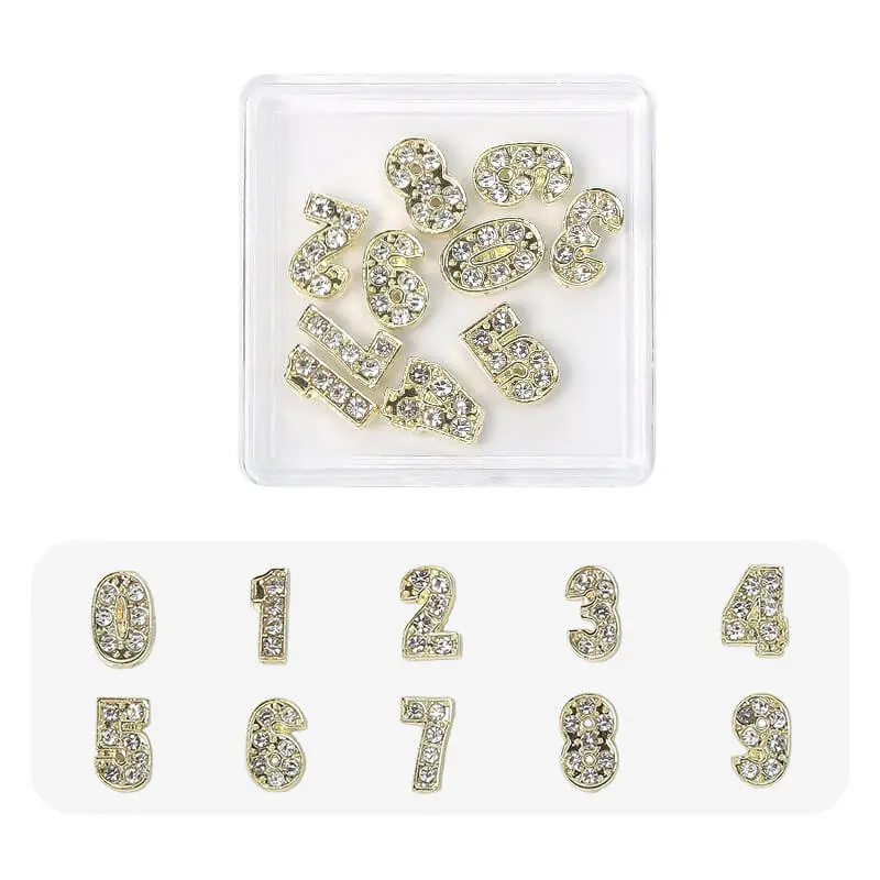 Nail Charm Number 1 to 9 Gold and Silver