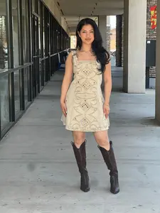 Studded Western Buckle Stretch Denim Dress