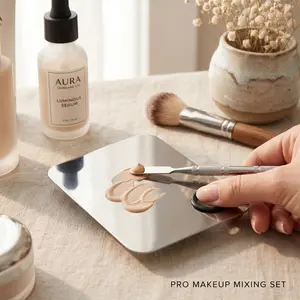 Professional Makeup Mixing Palette Set – Stainless Steel Foundation Mixing Tray with Spatula for Custom Blending Concealer, Foundation & Cream Makeup, Beauty Artist Must-Have Tool