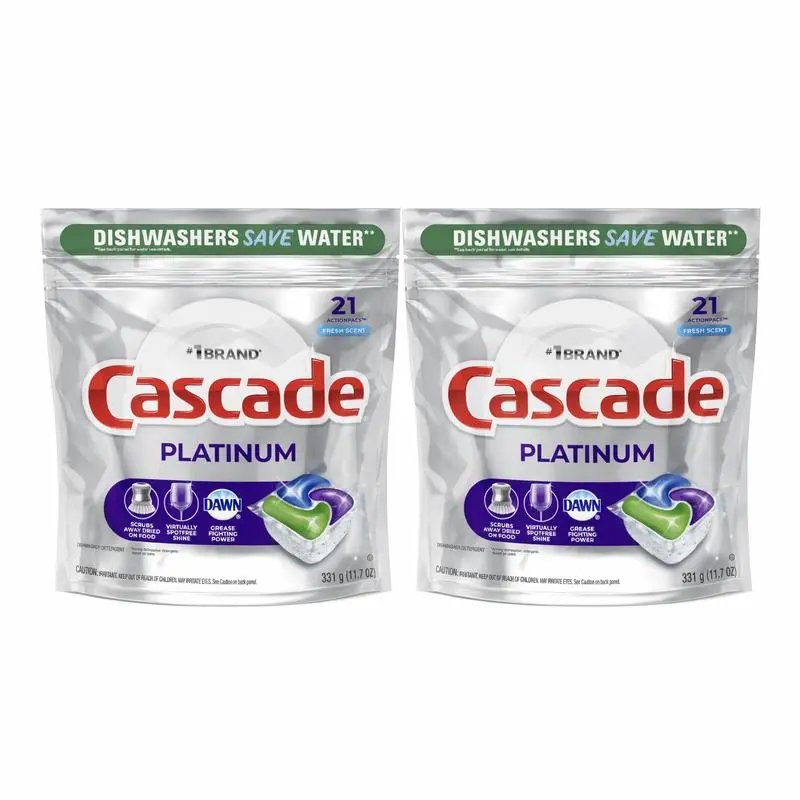 [2 Pack] Cascade Platinum Dishwasher Pods, Action Pacs Dishwasher Detergent Tabs, Fresh, 21 Count