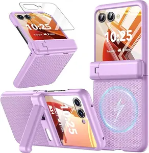 Magnetic Case for Motorola Razr Ultra 2025 [MagSafe Compatible] – Shockproof Full-Body Protection with Hinge Guard, Kickstand & Built-in Front Screen Protector Cover Cellphone