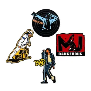 4PCS Michael Jackson Enamel Pin Set, MJ BAD Dangerous Just Beat It King of Pop Collectible Brooch Pins for Jackets Backpacks Hats, Fan Gift