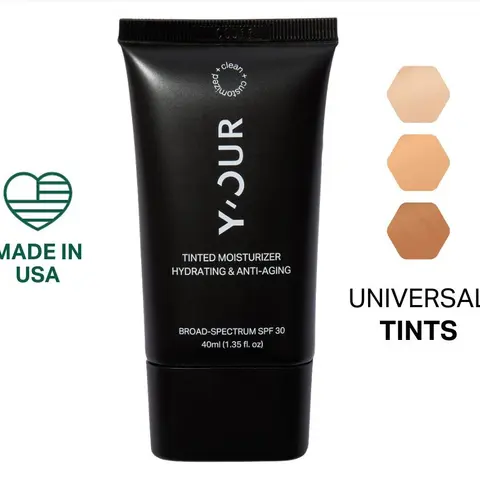 Y'OUR Tinted Moisturizer with SPF 30 - Alcohol-Free, Nontoxic, Cruelty-Free Anti-Aging Skincare for Sensitive & All Skin Types, Vitamin C, Pomegranate, Glycerin, Lightweight Silky Gentle Tint Glow, Moisture, 1.35 Oz Sun Protection