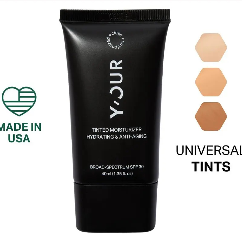 Y'OUR Tinted Moisturizer with SPF 30 - Alcohol-Free, Nontoxic, Cruelty-Free Anti-Aging Skincare for Sensitive & All Skin Types, Vitamin C, Pomegranate, Glycerin, Lightweight Silky Gentle Tint Glow, Moisture, 1.35 Oz Sun Protection