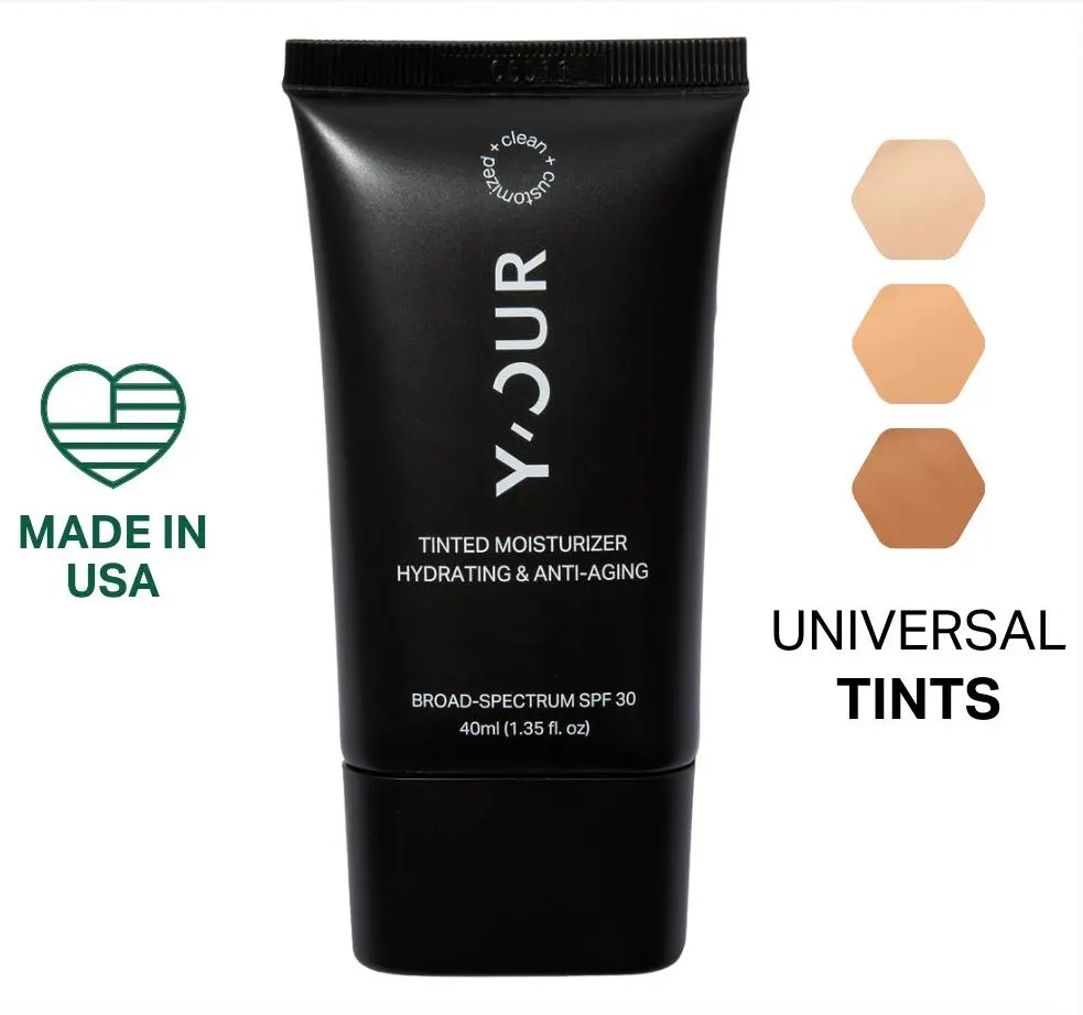 Y'OUR Tinted Daily Moisturizer - Lightweight Face Base with Vitamin C, E, White Tea, Glycerin, Pomegranate, SPF30 - Anti-Aging Skincare with Moisture for Sensitive Skin, Silky Hydration, 1.35 Oz, 12-Month Shelf Life
