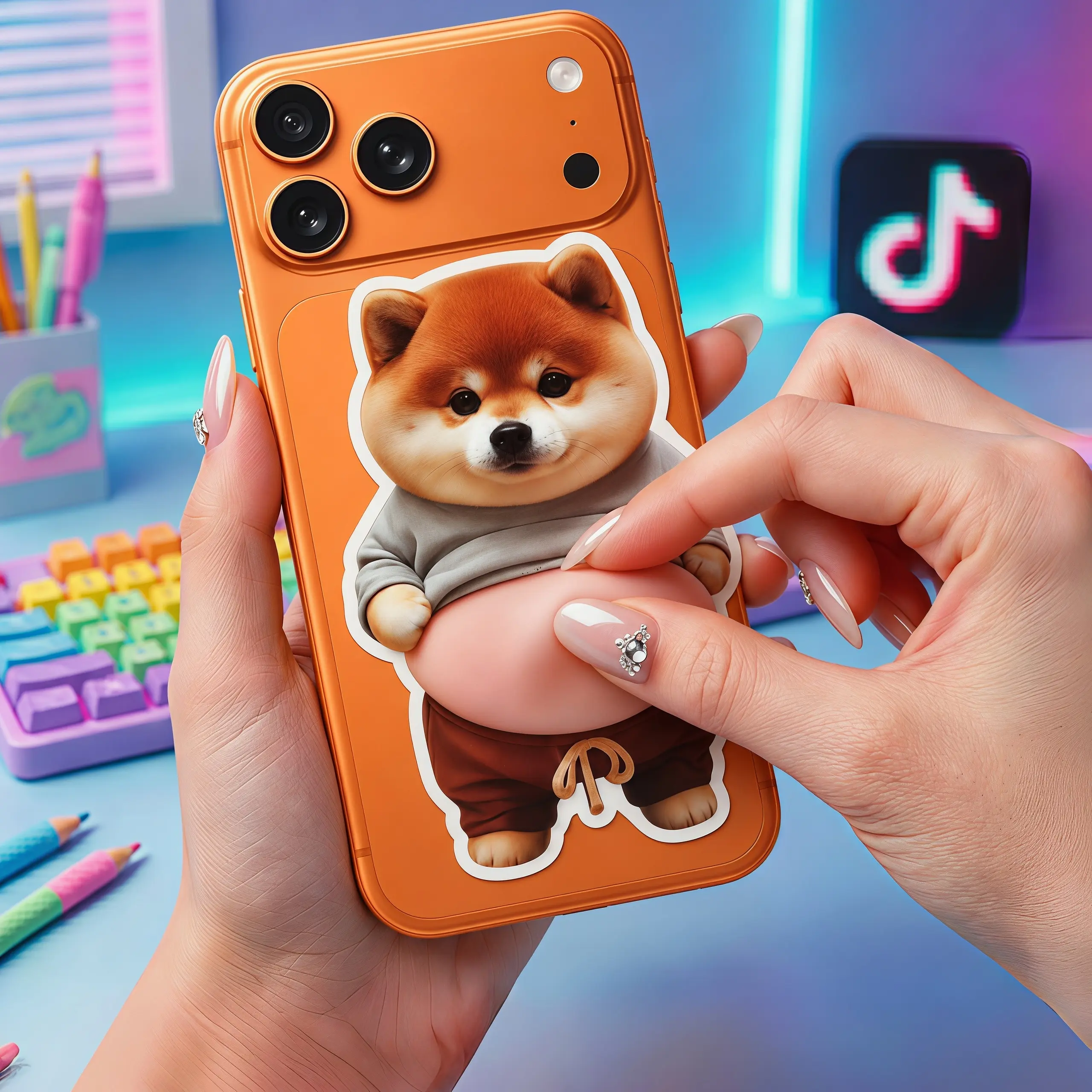 6PCS 3D Squeeze Belly Animal Sticker, Soft Silicone Squishy Anti-Collision Pad for Door Handle, Slow Rebound Stress Relief Toy, Cute Shiba Inu/Cat Decor for Wall/Phone/Laptop, Noise Reduction Wall Protector, Funny Gift for Kids Adults tiktokshopspringglow