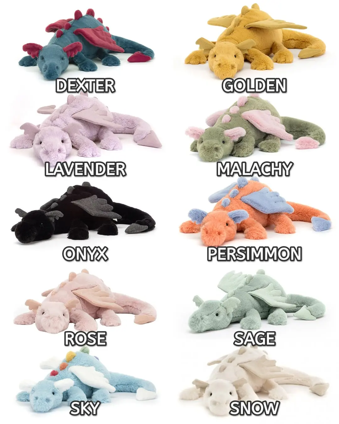 Jellycat Dragon Stuffed Animal - Medium 19.7in Mythical Black Plush Toy, Classic Children's Stress Relief Gift