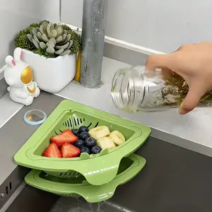 Triangular Draining Basket 2 Counts Random Color – Kitchen Filter Net Strainer Storage Rack for Vegetable Fruit & Rice Residue.