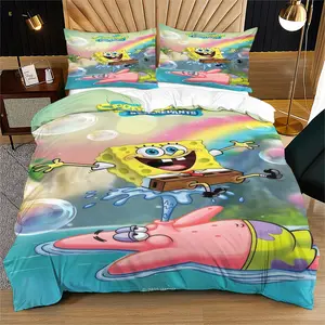 Spongebob Pattern Duvet Cover Set, Soft And Durable Bedding Set, Contains 1 Duvet Cover And 1 Or 2 Pillowcases, Suitable For Children And Adults Daily Holiday Birthday Gifts Bedroom Decorations