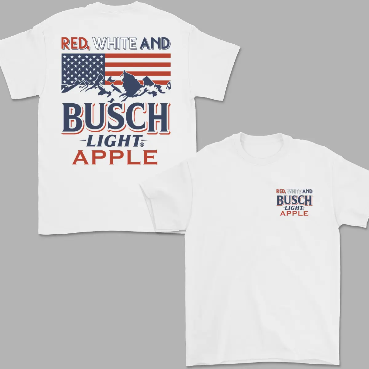 Red White and Busch Apple Graphic Tee for Men and Women, Drink 4th of July T-Shirt, USA Flag Shirt for Beer Lovers, Casual Streetwear Unisex Top, Summer Beer Style, Fabric Cotton, Menswear Top ClothesForYou, GiftIdea  CoolTshirt, FunnyTshirt