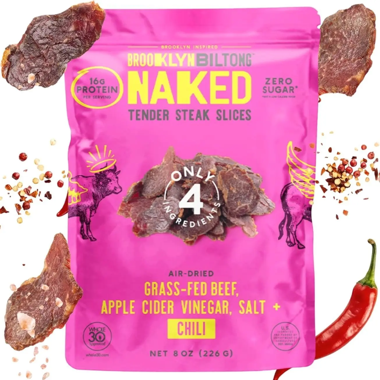 Brooklyn Biltong Air Dried Grass Fed Beef Snack, South African Beef Jerky (8 oz, Pack of 1) - Whole30 Approved, Paleo, Keto, Gluten Free, Sugar Free, Made in USA - (Peri Peri)