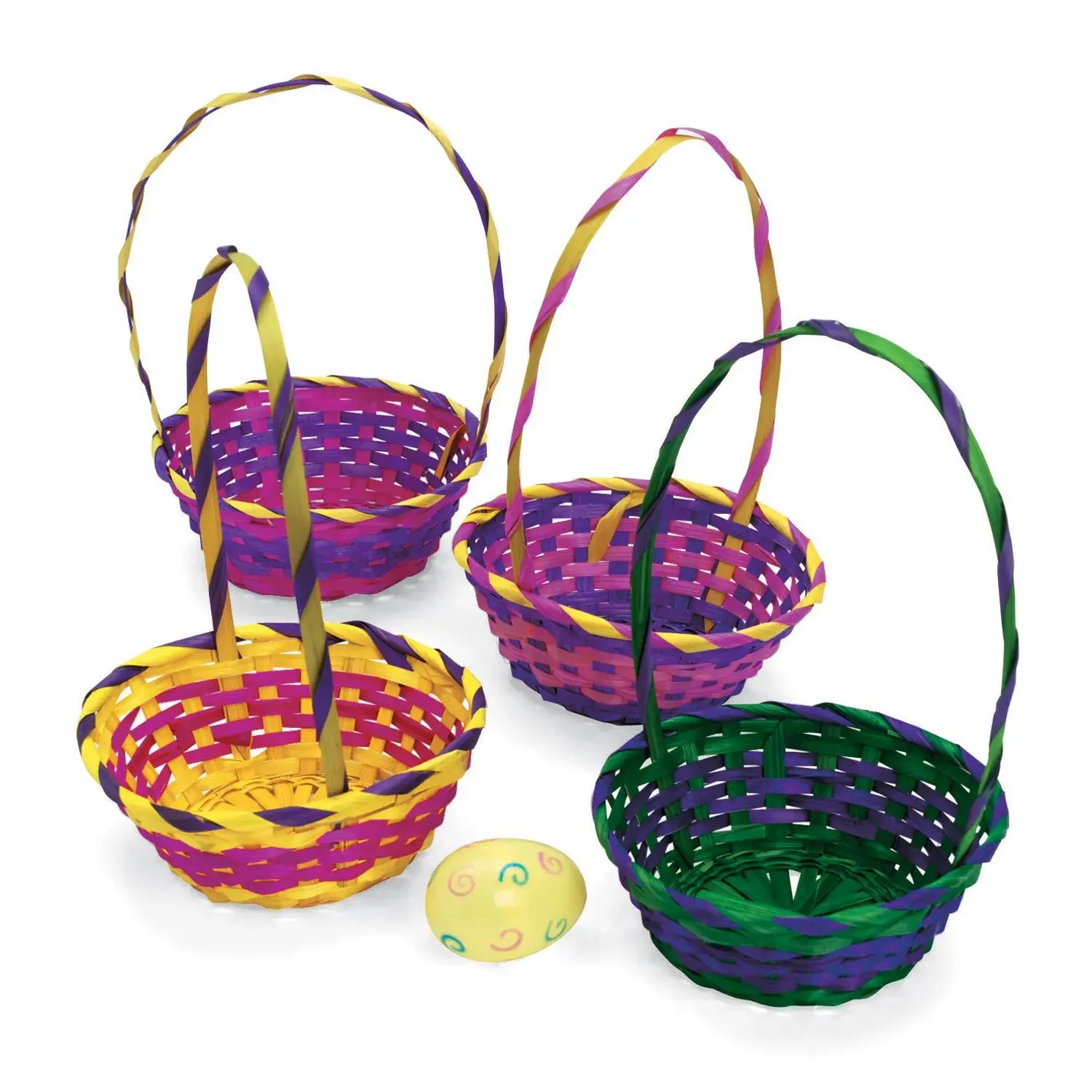 12-Pc Colorful Round Bamboo Easter Baskets with Long Handles - Ideal for Gifting, Personalized Gift, Crafting (Home & Bathroom Supplies Gadget)