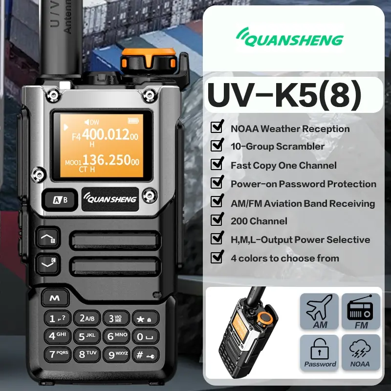 QUANSHENG K6 UVK5(8)AM/FM/DTMF walkie Talkie 200Three Frequency Receiving walkie Talkie NOAA Weather Forecast, with Flash Replication Frequency Tpye-C LCD Display for Hiking Camping Trip Two-way radio Rechargeable Walkie Talkie Handheld Walkie Talkie