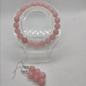 Rose quartz earring bracelet set