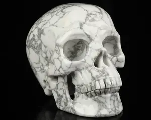 5.0" Howlite Hand Carved Crystal Skull, Super Realistic, Crystal Healing