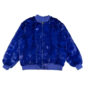 Kashani Royal Blue Diamond Cut Mink Fur Bomber Jacket