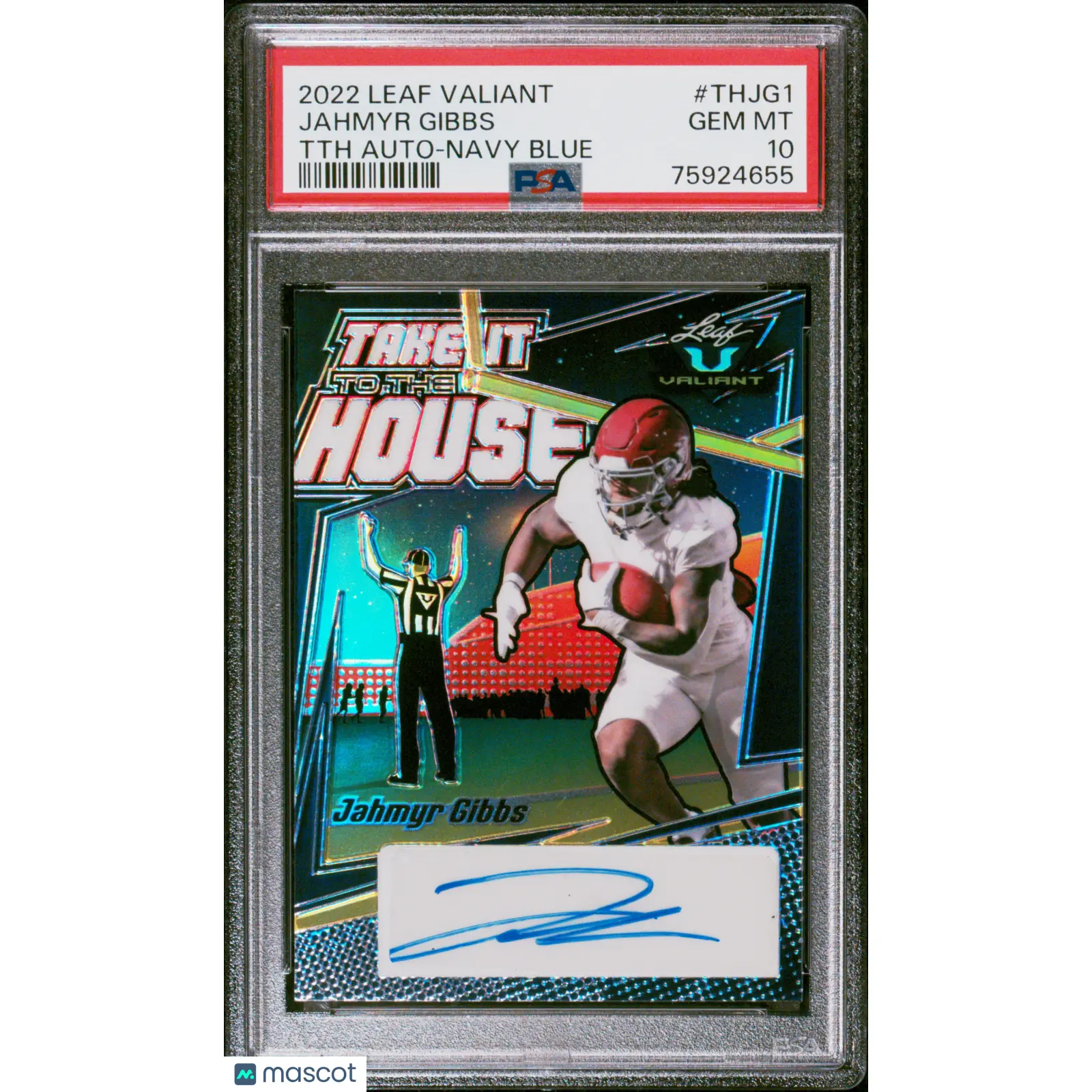 2022 Leaf Valiant Take It To The House Auto Jahmyr Gibbs Navy Blue/20 PSA 10 GEM