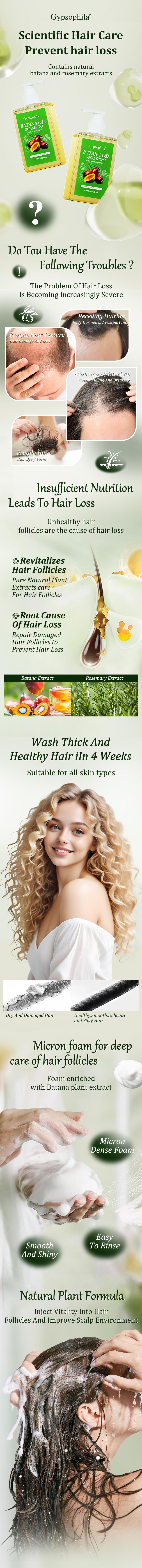 Gypsophila Batana Oil Shampoo, natural treatment to reduce hair loss and promote hair growth （10.14 oz / 300 g)