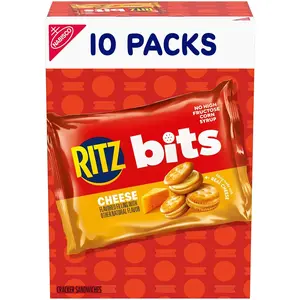 RITZ Bits Cheese Sandwich Crackers, Lunch Snacks, 10 Snack Packs