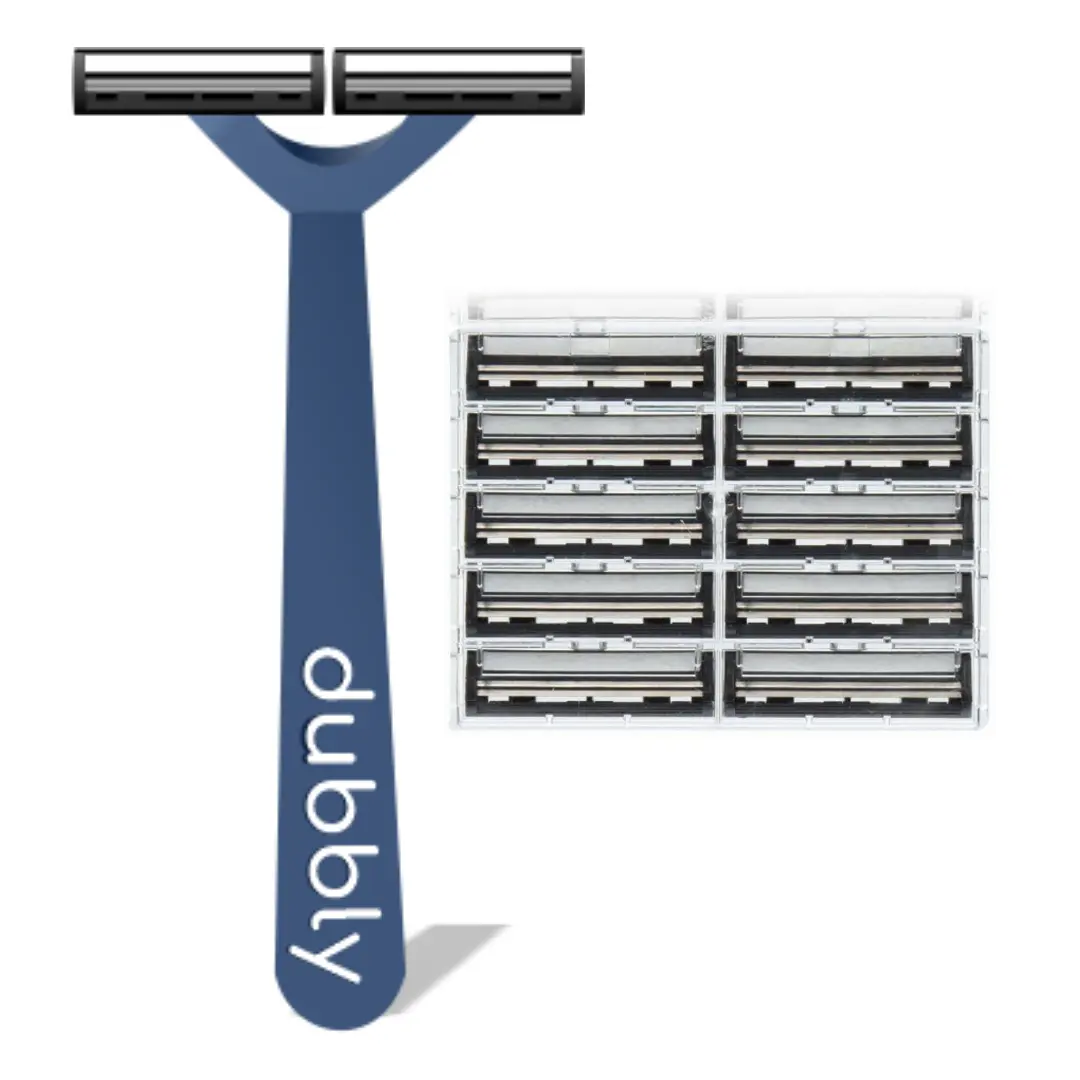 Dubbly  Dual Headed Razor + 10pk of Blades, Safely cut your shave time in HALF with none of the irritation or razor burn. Because 2 Heads are Better than 1