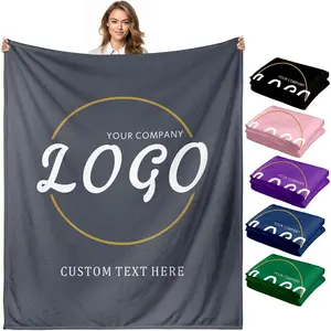 Custom Logo Photo Blanket Bulk - Customizable via Shop Chat Photo Submission, Personalized Text & Design Throw Blanket for Business Gifts, Corporate Branding - Multi-Color Options for Groups