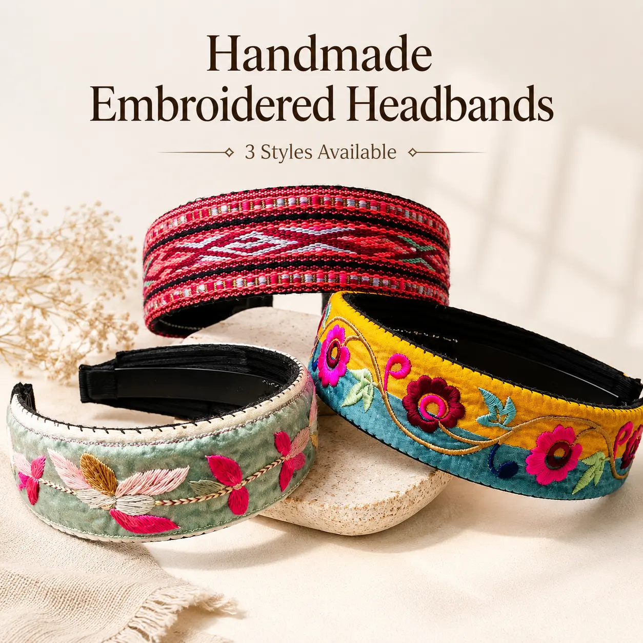 Handmade Embroidered Headband Miao Style Hair Hoop with Flat Embroidery Woven Pattern Split-Thread Embroidery Hair Accessory for Women Tubi Hair Wrap