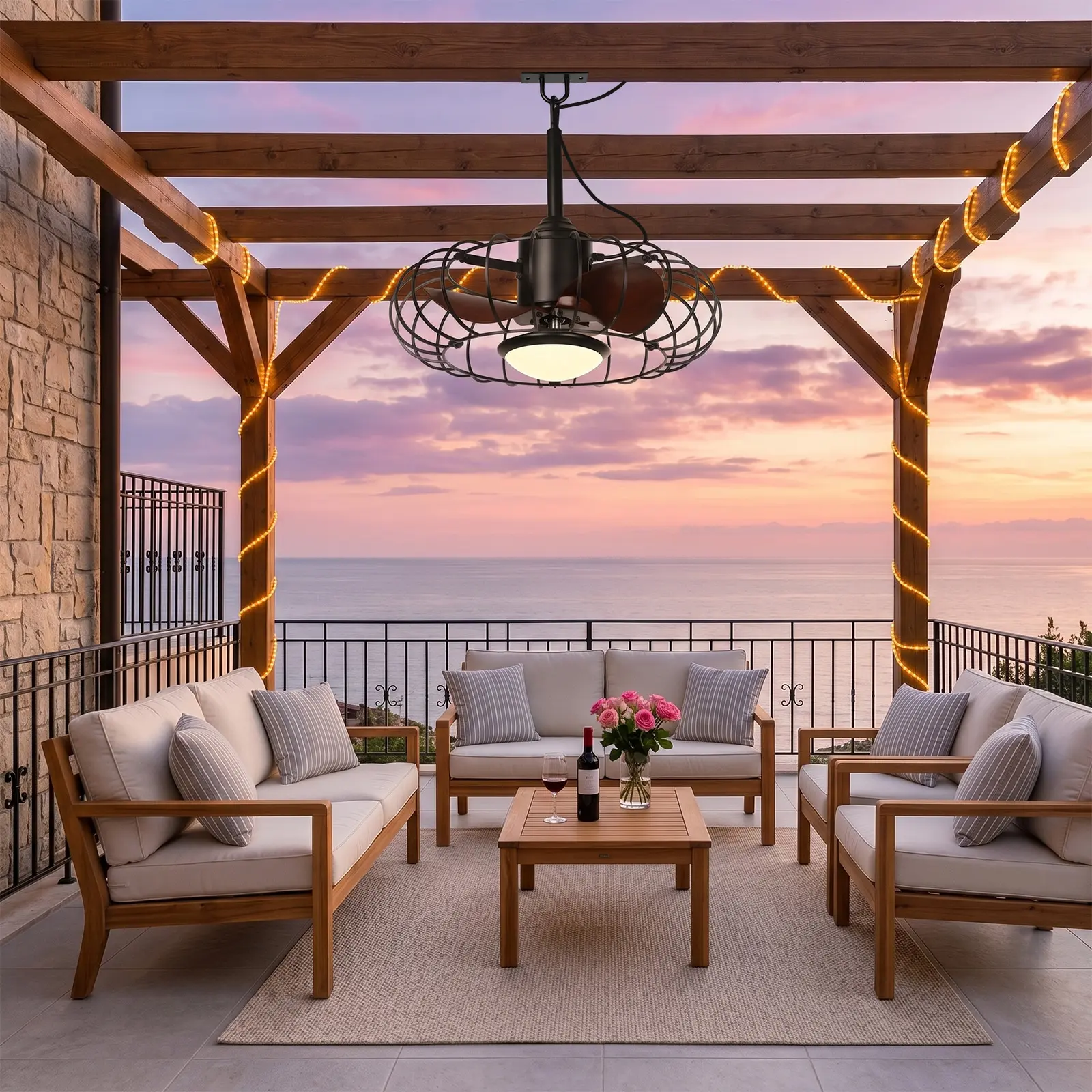 38W Outdoor Ceiling Fan with Light and Remote, Remote & APP Control, 3CCT Dimmable Outdoor Gazebo Fan IP65 Waterproof Gazebo Fan with 6 Speeds 3CCT, Plug in Outdoor Ceiling Fan with Cord for Patios Porch Gazebo Pergola