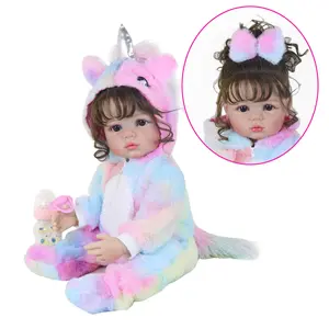 Rainbow Unicorn Baby – 22" Realistic Reborn Toddler Doll w/Soft Full Vinyl Body, 3D Painted Facial Veins, Rooted Brown Hair & Unicorn Outfit – Gift Set w/Pacifier, Bottle & Accessories - Age 3+ Soft Cuddly Gift