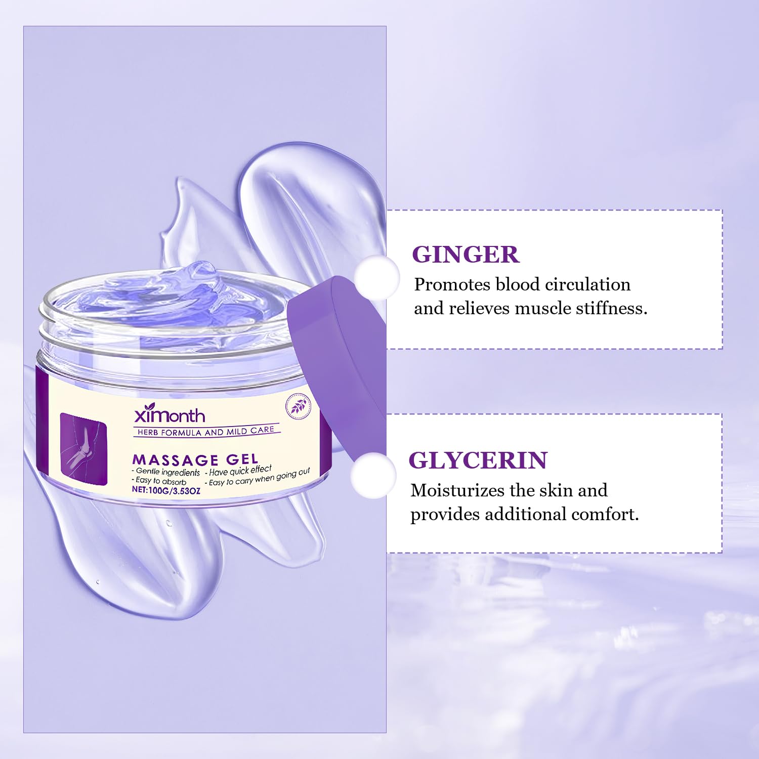 Ximonth Soothing Pain Relief Massage Gel Natural Plant Extracts Non-Greasy Fast-Absorbing Joint Discomfort Relief 100g