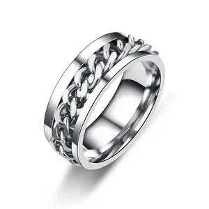 Titanium Steel Rotatable Chain Rings for Women Men Spinner Decompression Multifunctional Chain Ring Bottle Opener Ring Jewelry