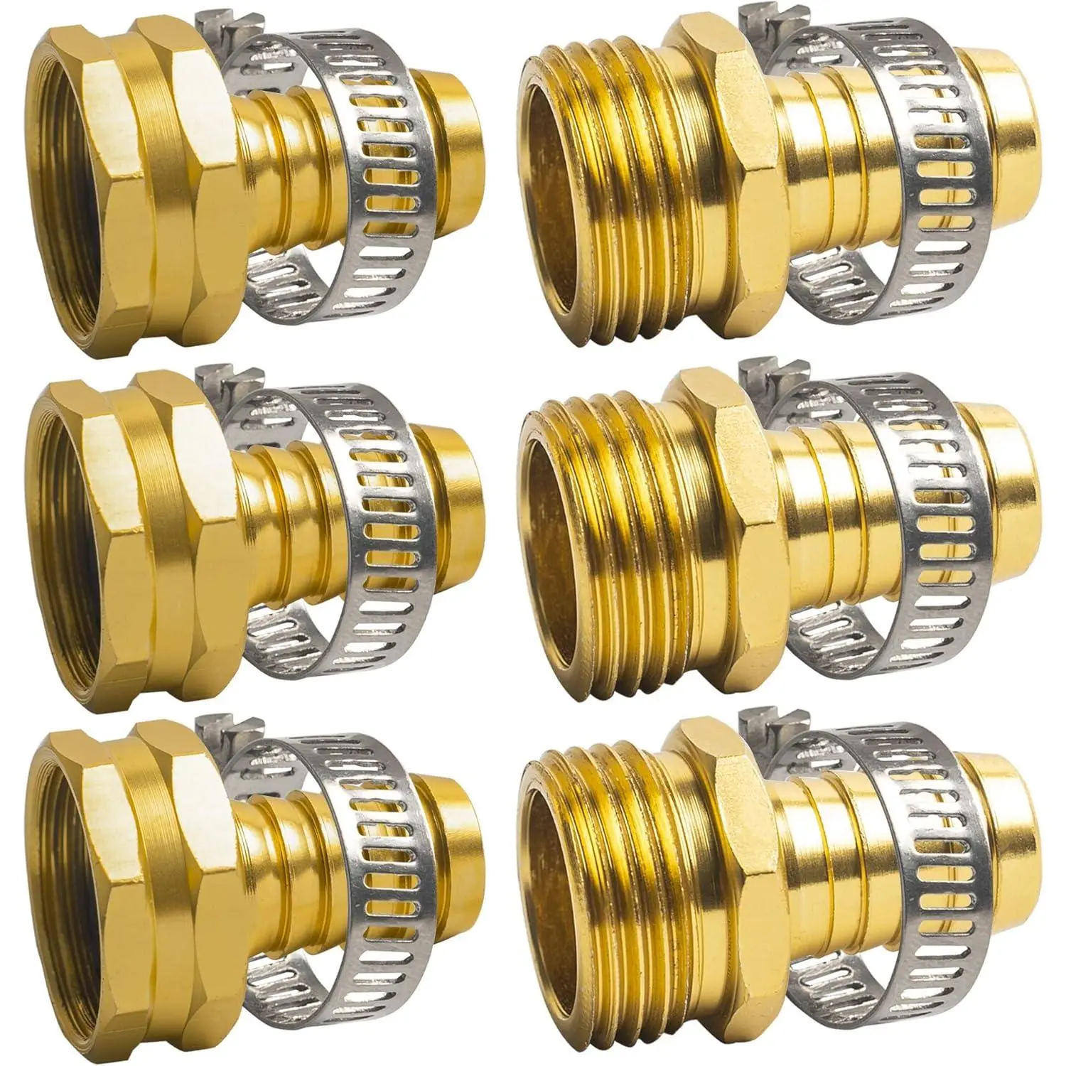 Hose Repair Connectors with Claps, 5/8"  Garden Hose Repair Kit, Female and Male Hose Connectors & Fitting with Stainless Steel Clamp, 3 pack