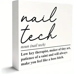 Nail Tech Gifts for Women, Nail Tech Birthday Christmas Graduation Gifts Manicurist Nail Technician Boss Gift Nail Tech Salon Decor, Low Key Therapist, Wooden Box Sign, Signage, White 5x5 inch