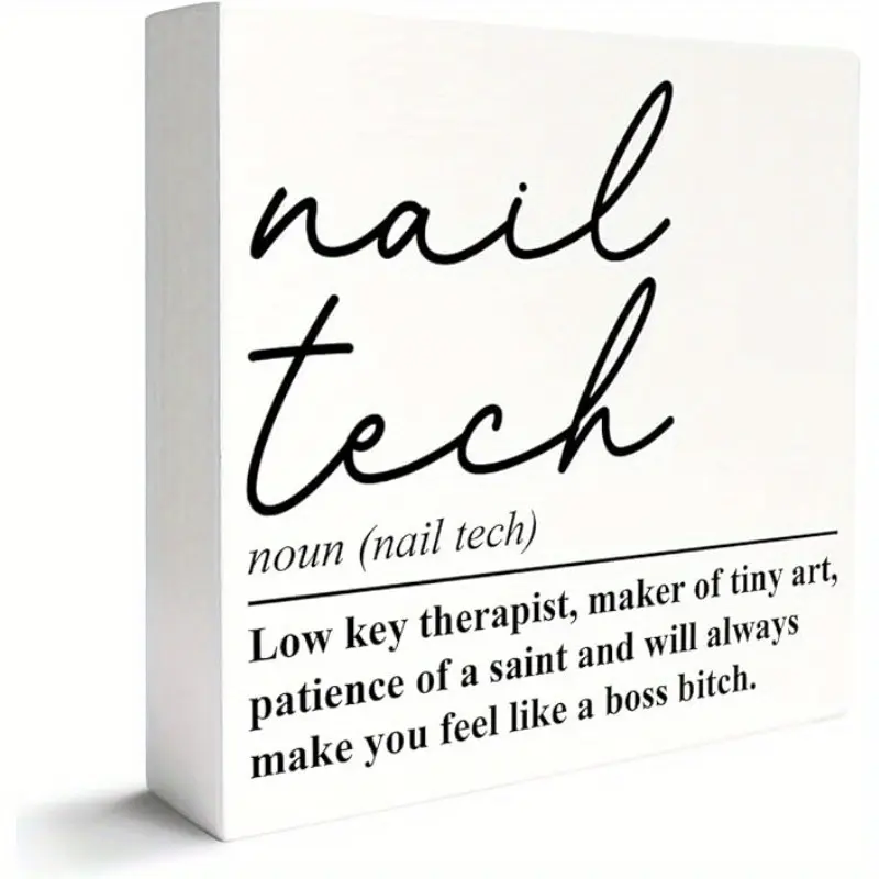 Nail Tech Gifts for Women, Nail Tech Birthday Christmas Graduation Gifts Manicurist Nail Technician Boss Gift Nail Tech Salon Decor, Low Key Therapist, Wooden Box Sign, Signage, Decorative Plaque, White 5x5 inch