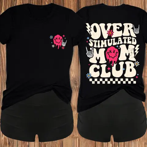 Women's Halloween Themed Letter Print Tee & Skinny Shorts Two-Piece Set, Two Pieces Outfits, Casual Fashion Round Neck Short Sleeve T-Shirt & Shorts for Daily Wear, Ladies Summer Clothes, Suits
