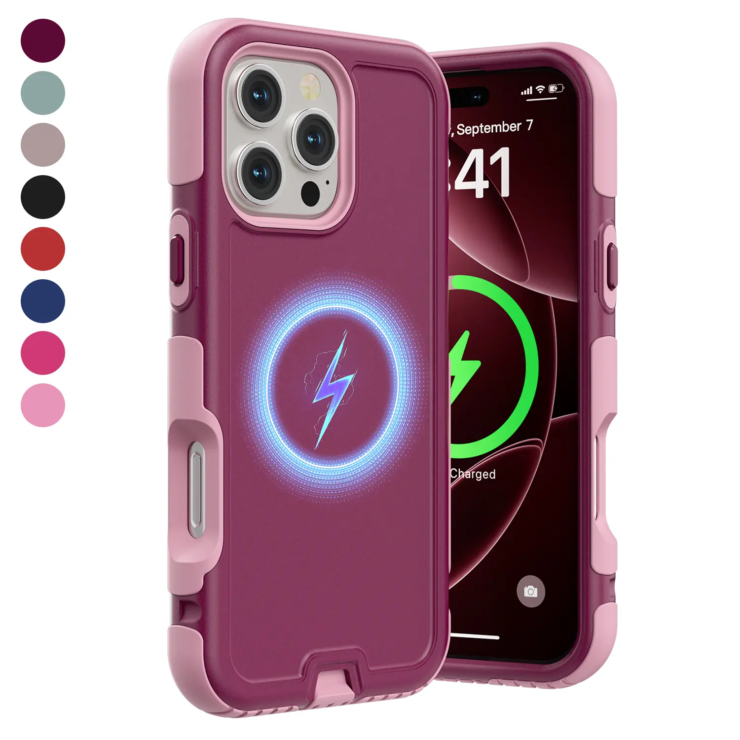 for iPhone 16 Pro Max 15 14 13 Case, Compatible with Magnetic Wireless Charging, Heavy Duty Shockproof Protective Phone Case, Anti-Drop Protection, Dual Layer Magnetic Phone Cover