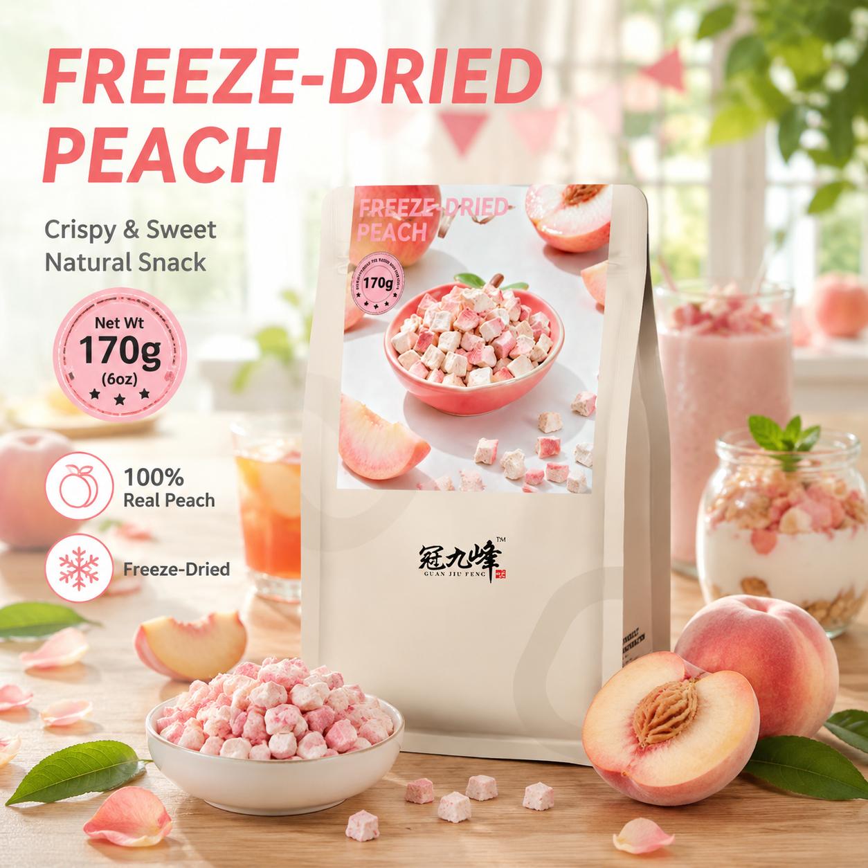 Premium Freeze-Dried Peach Slices, 6 oz Dried Fruits, 100% Pure Snack, Ideal for Smoothies & Baking, Travel-Friendly, Great for Kids, Easter Holiday Gift Option, Freeze Dried Peaches